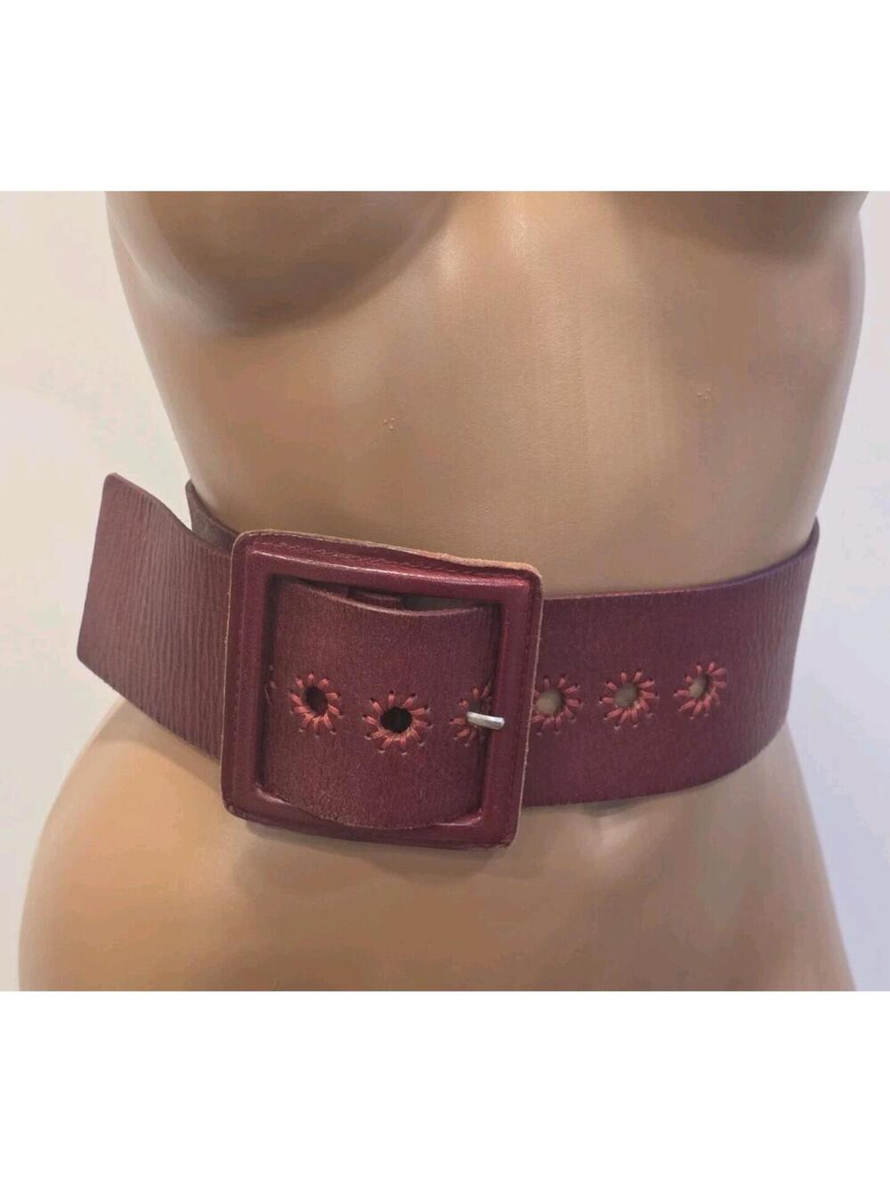 Linea Pelle Wide Leather Waist Belt Stitched RED Big Buckle 2.5’’ Wide Sz M
